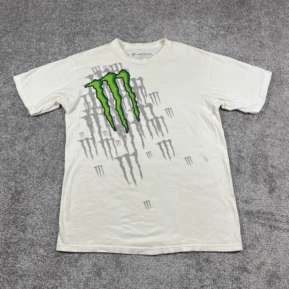 Monster Energy T Shirt Mens Medium Y2K Distressed Punk Skater Short Sleeve White - Picture 2 of 15